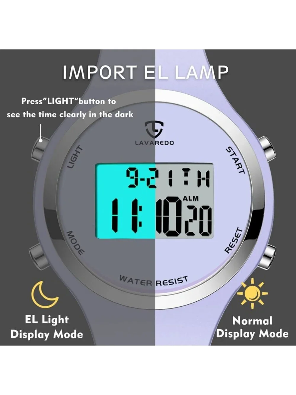 Women All Light Purple Quartz Chronograph Waterproof Outdoor Sport Digital Watch